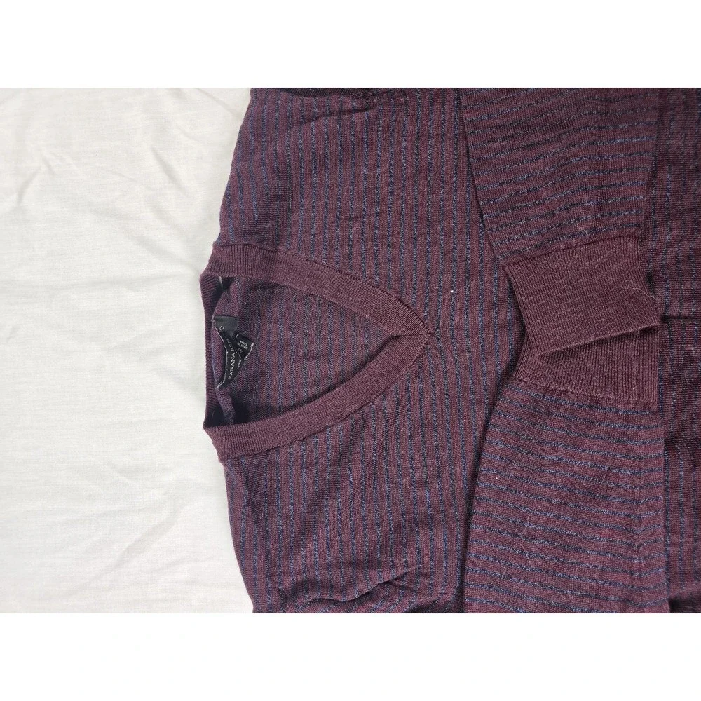 Banana‎ Republic Sweater Mens Medium Purple Merino Wool V Neck Stripe Pullover